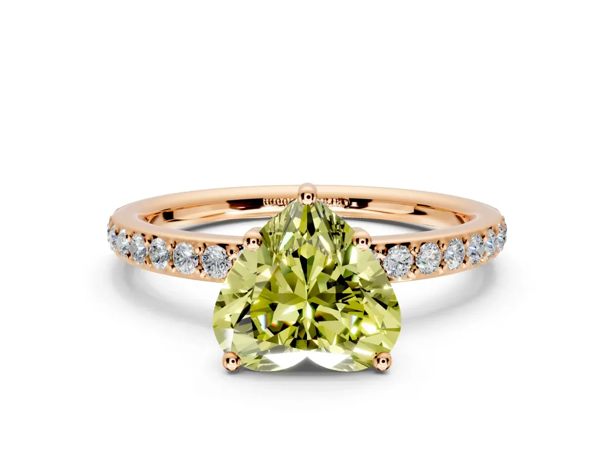Solitaire Engagement Ring Setting for Fancy Yellow Heart-Shaped Center with Fine Pave Band and Prong Head in Rose Gold