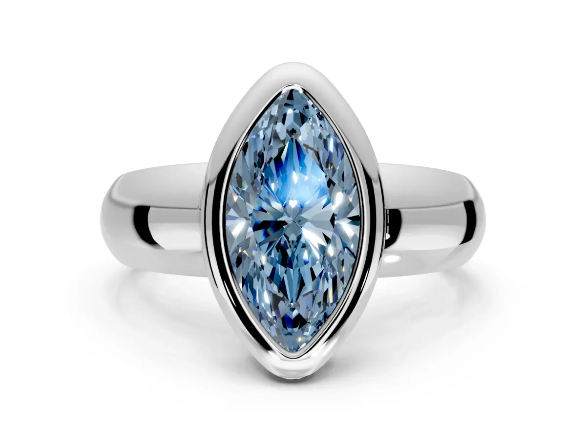 Solitaire Engagement Ring Setting for Fancy Blue Marquise Center with Wide Band and Bezel Head in Platinum