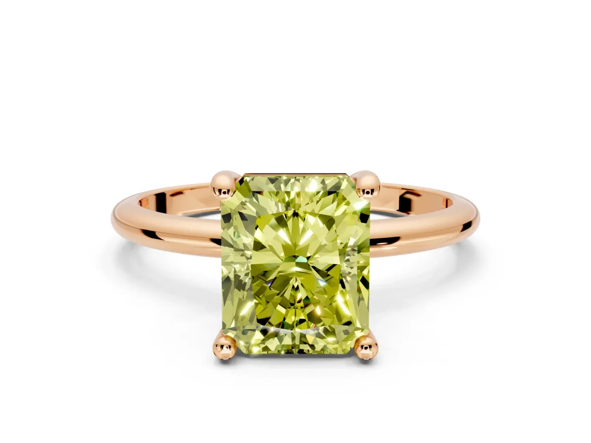 Minimalist Solitaire Engagement Ring Setting for Fancy Yellow Radiant Cut Center with Thin Band and Prong Head in Rose Gold