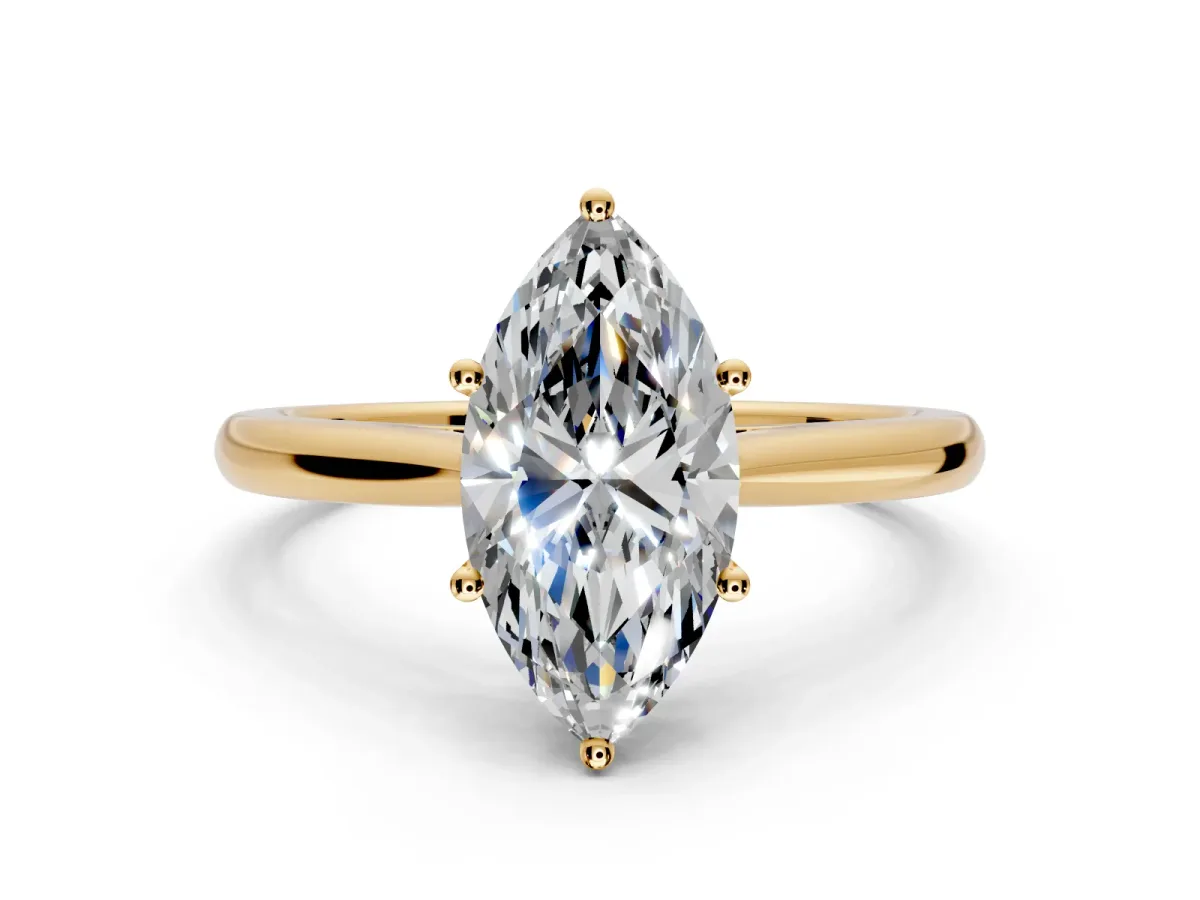 Solitaire Engagement Ring Setting for Marquise Center with Narrow Cathedral Band and Prong Head in Yellow Gold