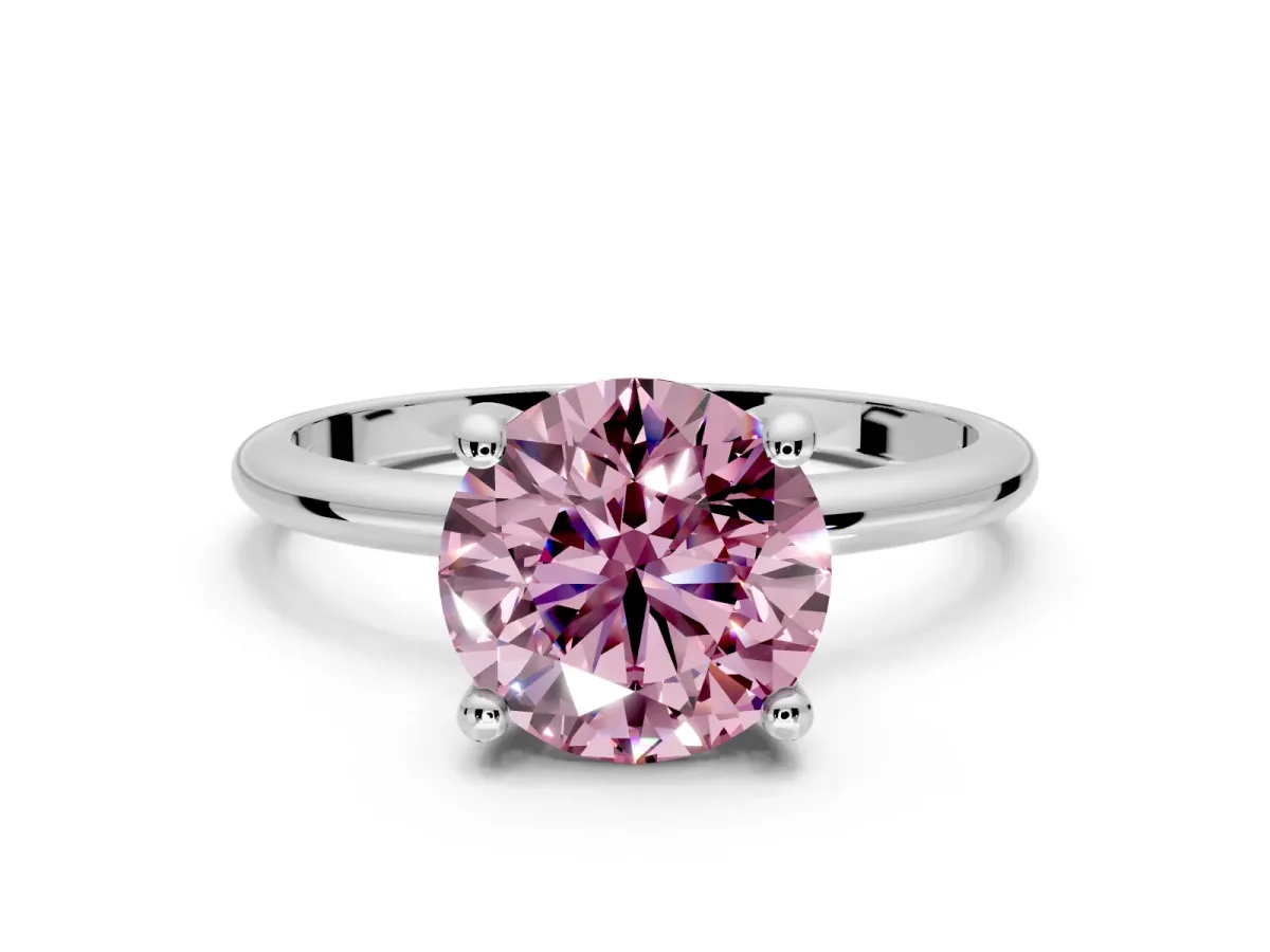 Minimalist Solitaire Engagement Ring Setting for Fancy Pink Round Cut Center with Thin Band and Prong Head in Platinum