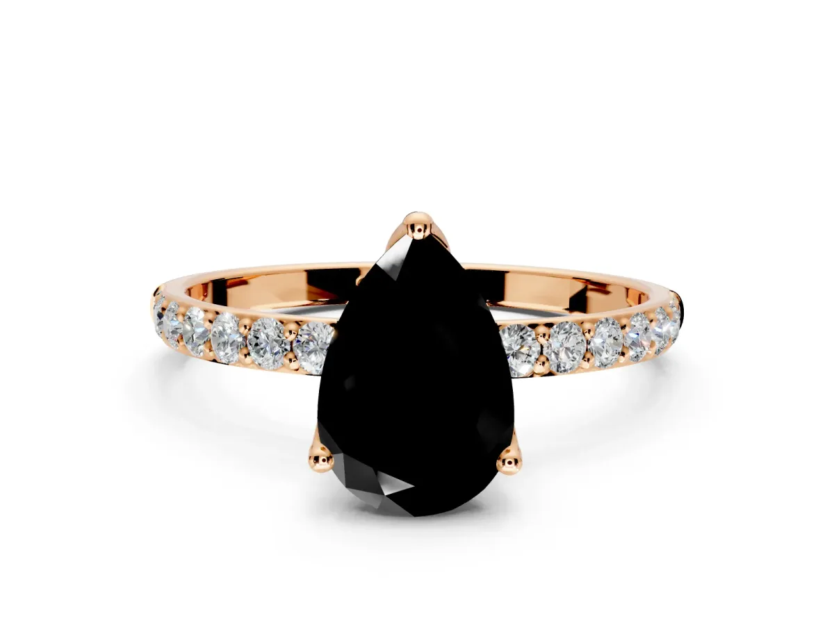 Solitaire Engagement Ring Setting for Fancy Black Pear-Shaped Center with Fine Pave Accents and Prong Head in Rose Gold