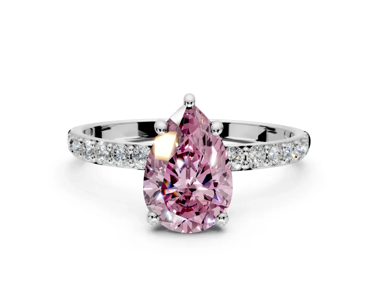 Solitaire Engagement Ring Setting for Fancy Pink Pear-Shaped Center with Pave Accents and Prong Head in Platinum