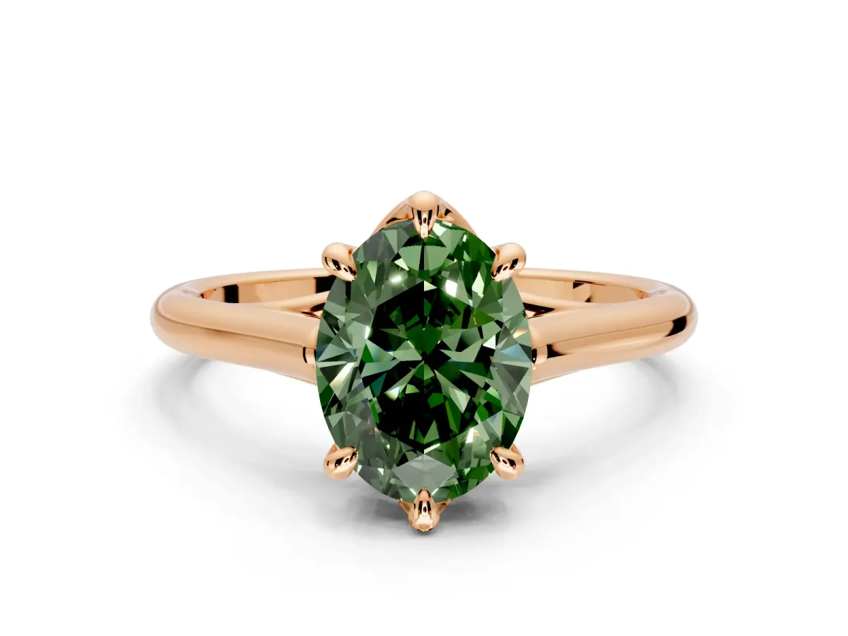 Solitaire Engagement Ring Setting for Fancy Green Oval Center with Cathedral Band and Prong Head in Rose Gold