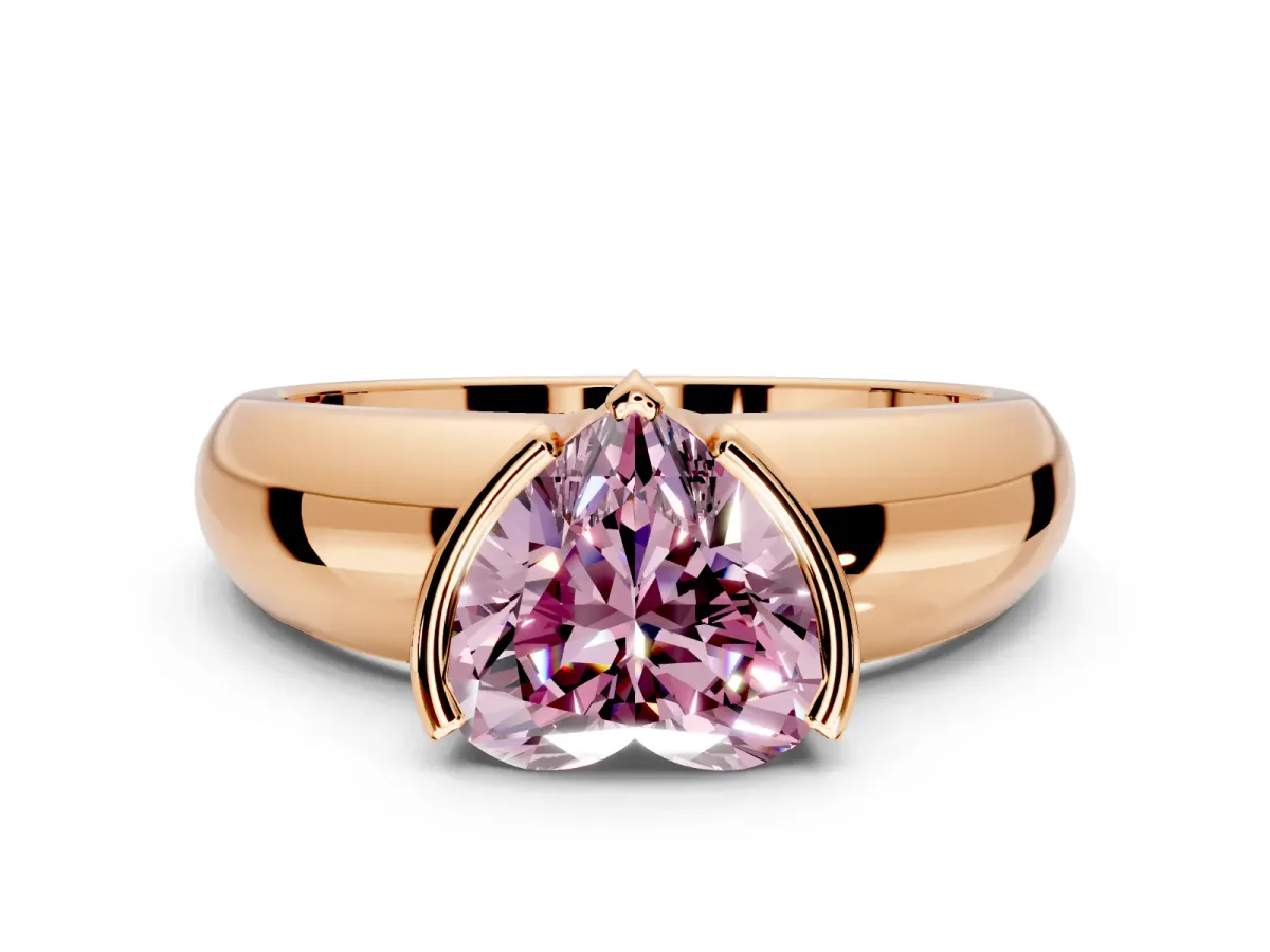 Tension Engagement Ring Setting for Fancy Pink Heart-Shaped Center with Wide Flat Band and Tension Head in Rose Gold