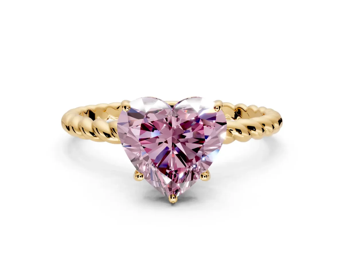 Solitaire Engagement Ring Setting for Fancy Pink Heart-Shaped Center with Plain Twisted Rope Band and Prong Head in Yellow Gold