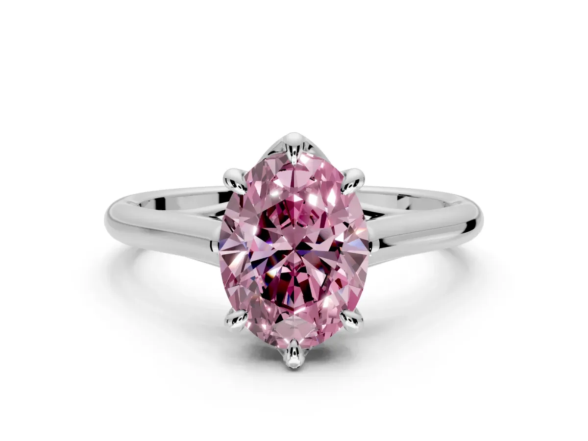 Solitaire Engagement Ring Setting for Fancy Pink Oval Center with Cathedral Band and Prong Head in Platinum