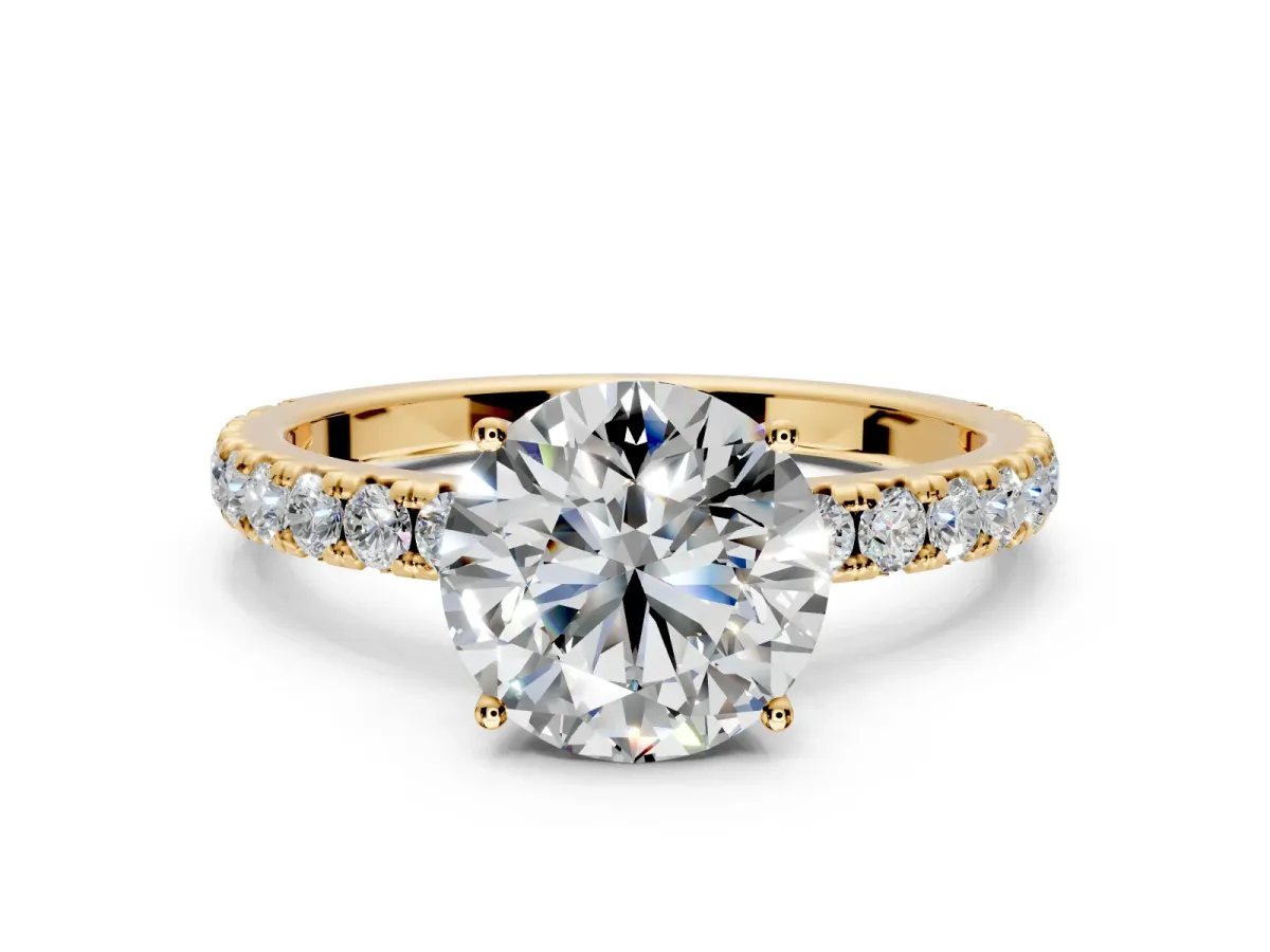 Solitaire Engagement Ring Setting for Round Cut Center with Large Accent Band and Prong Head in Yellow Gold