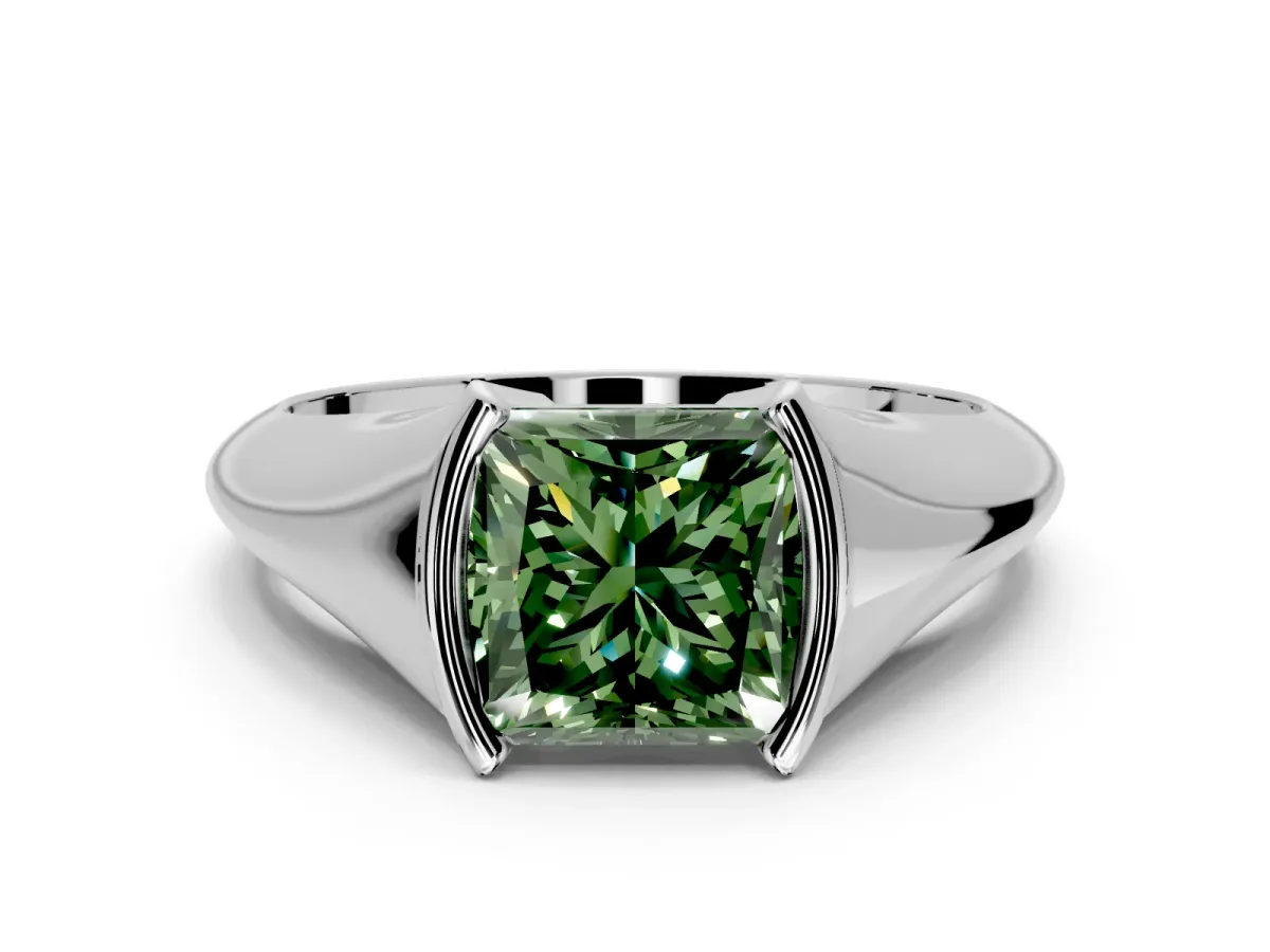 Tension Engagement Ring Setting for Fancy Green Princess Cut Center with Wide Tapered Band and Tension Head in Platinum