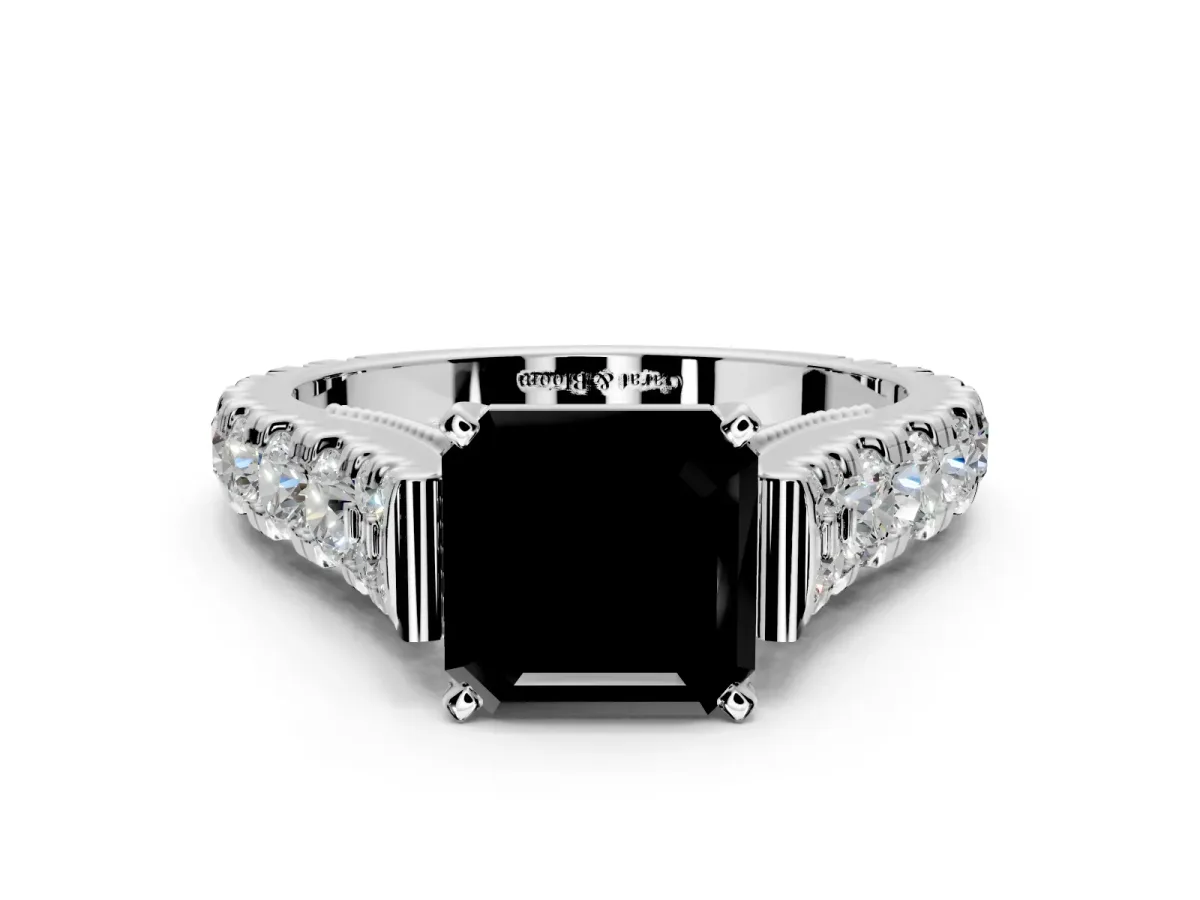 Solitaire Engagement Ring Setting for Fancy Black Asscher Cut Center with Pave Cathedral Shoulders and Prong Head in Sterling Silver