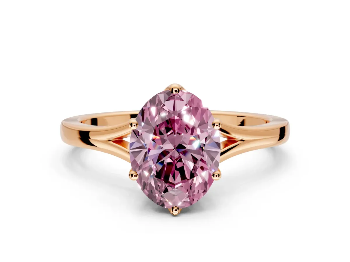 Solitaire Engagement Ring Setting for Fancy Pink Oval Center with Plain Split Shank and Prong Head in Rose Gold