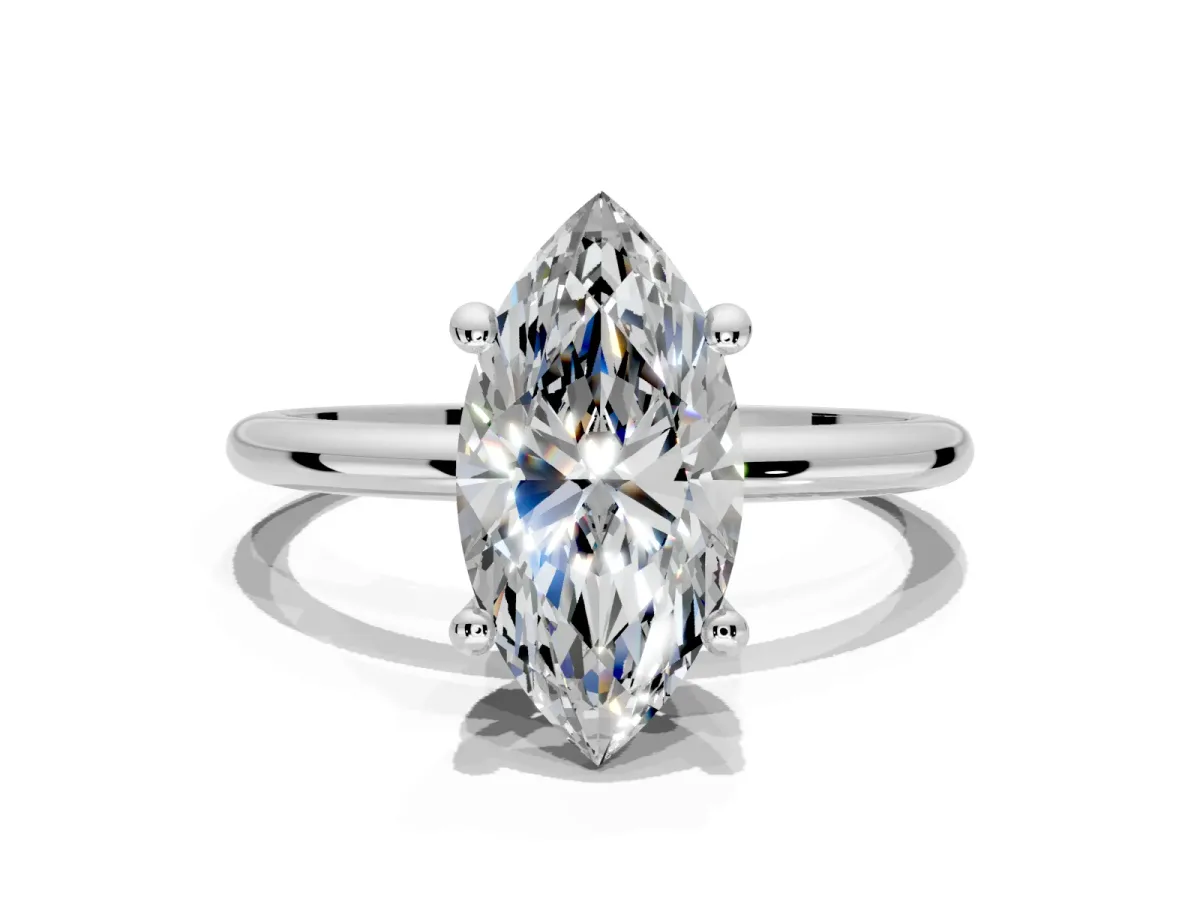 Minimalist Solitaire Engagement Ring Setting for Marquise Center with Thin Band and Prong Head in Platinum