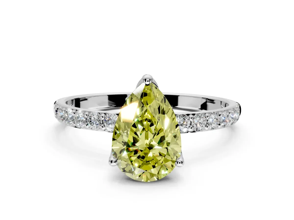 Solitaire Engagement Ring Setting for Fancy Yellow Pear-Shaped Center with Fine Pave Accents and Prong Head in Platinum
