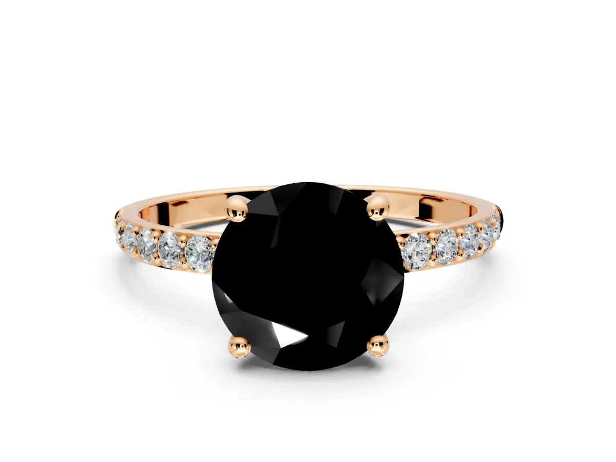 Solitaire Engagement Ring Setting for Fancy Black Round Cut Center with Pave Accents and Prong Head in Rose Gold