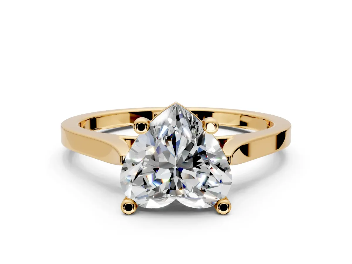 Solitaire Engagement Ring Setting for Heart-Shaped Center with Tapered Shoulders and Prong Head in Yellow Gold