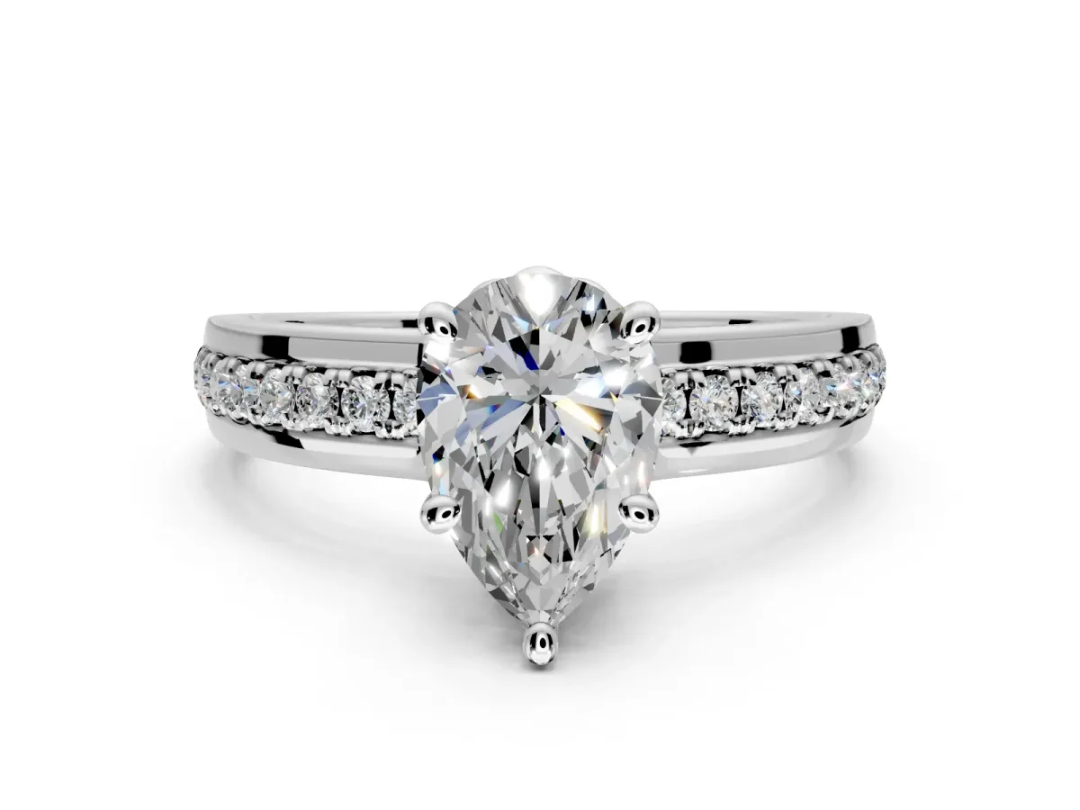 Solitaire Engagement Ring Setting for Pear-Shaped Center with Raised Channel Band and Prong Head in Sterling Silver
