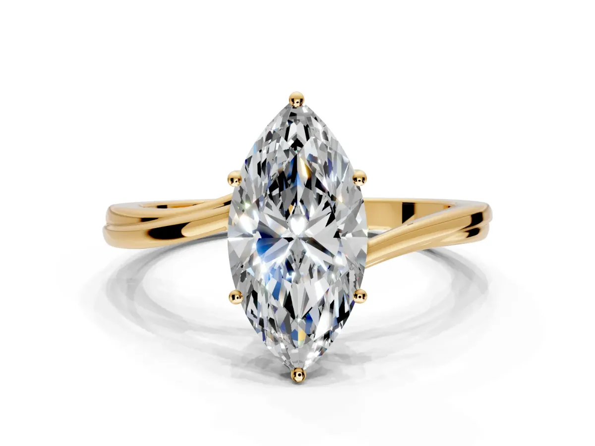 Solitaire Engagement Ring Setting for Marquise Center with Plain Bypass Twist Band and Prong Head in Yellow Gold
