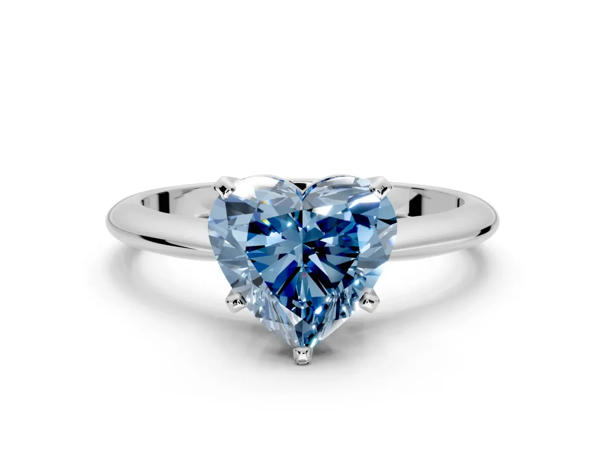 Solitaire Engagement Ring Setting for Fancy Blue Heart-Shaped Center with Knife Ridge Band and Claw Prong Head in Sterling Silver