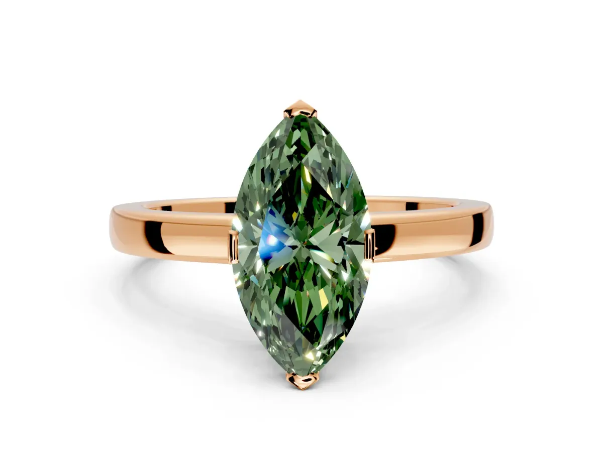 Solitaire Engagement Ring Setting for Fancy Green Marquise Center with Plain Band and Flat Tab Prong Head in Rose Gold
