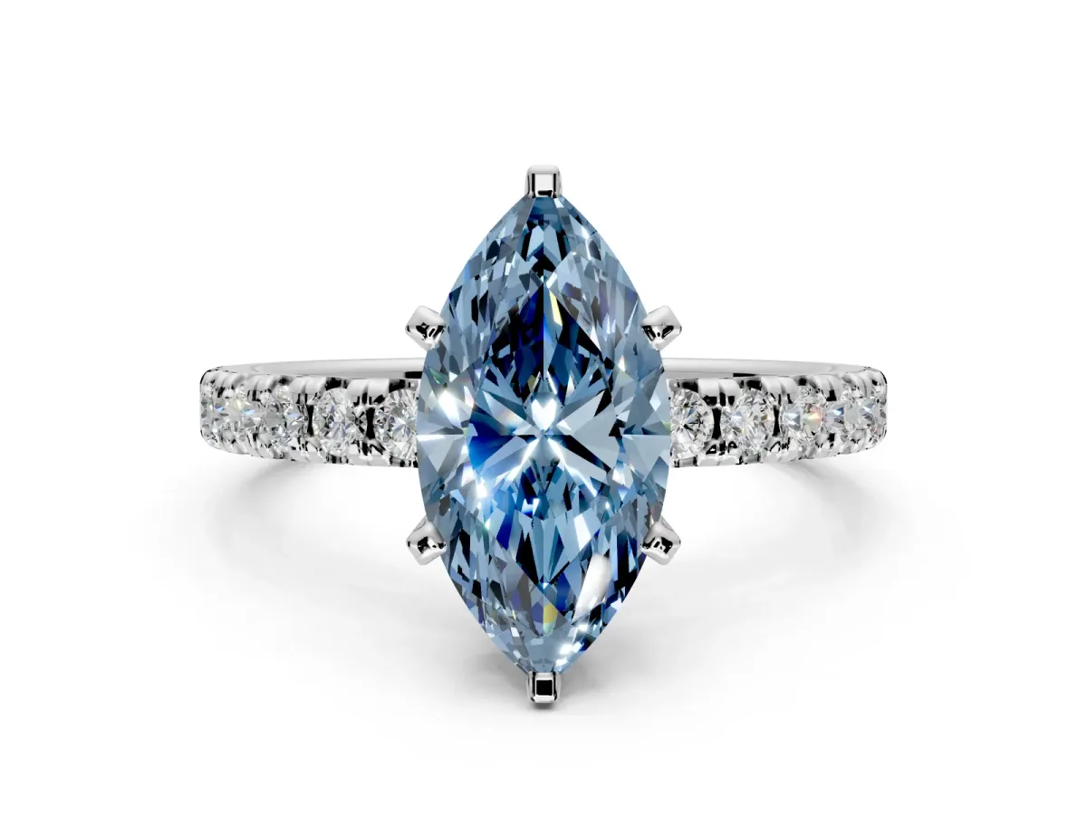 Solitaire Engagement Ring Setting for Fancy Blue Marquise Center with Large Accents and Prong Head in Platinum
