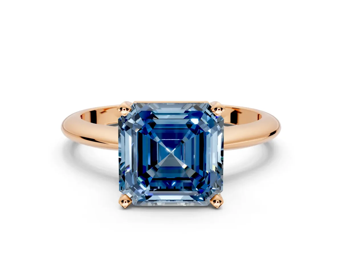 Solitaire Engagement Ring Setting for Fancy Blue Asscher Cut Center with Knife Ridge Band and Claw Prong Head in Rose Gold