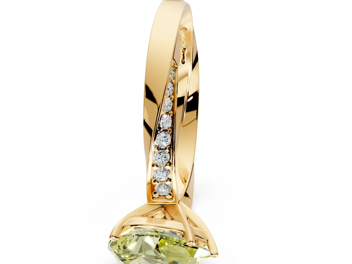 Side Accent Engagement Ring Setting for Fancy Yellow Pear-Shaped Center with Accent Shoulders and Prong Head in Yellow Gold
