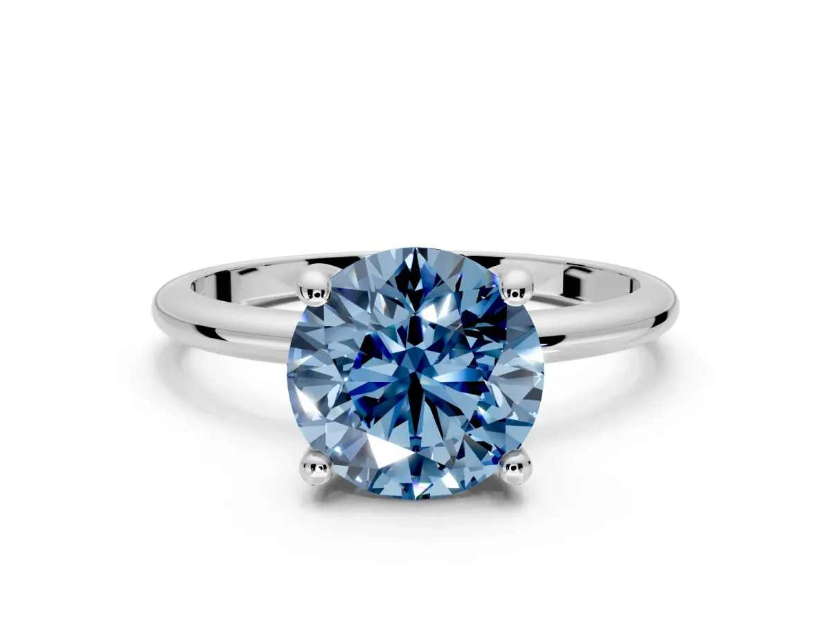 Minimalist Solitaire Engagement Ring Setting for Fancy Blue Round Cut Center with Thin Band and Prong Head in Platinum