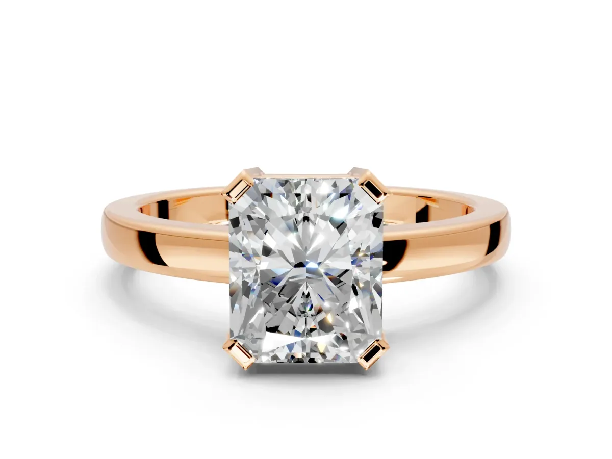 Solitaire Engagement Ring Setting for Radiant Cut Center with Plain Band and Flat Tab Prong Head in Rose Gold