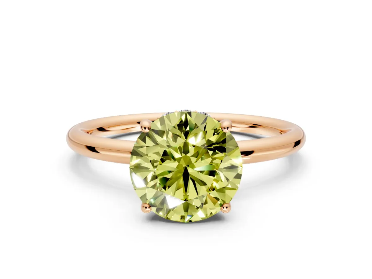 Solitaire Engagement Ring Setting for Fancy Yellow Round Cut Center with Plain Band, Open Basket and Prong Head in Rose Gold