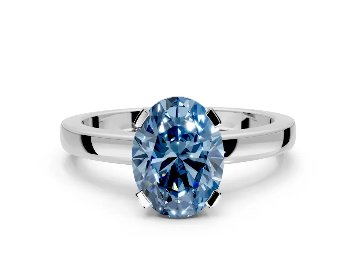 Solitaire Engagement Ring Setting for Fancy Blue Oval Center with Plain Band and Flat Tab Prong Head in Platinum