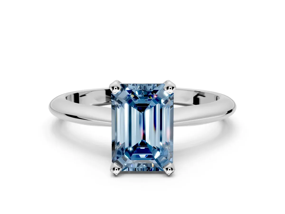 Solitaire Engagement Ring Setting for Fancy Blue Emerald Cut Center with Knife Ridge Band and Claw Prong Head in Platinum