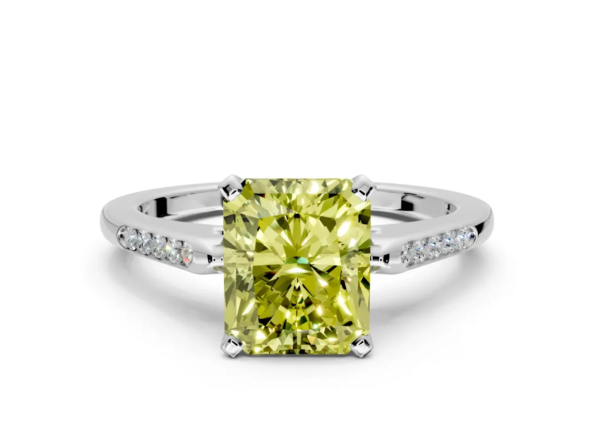 Solitaire Engagement Ring Setting for Fancy Yellow Radiant Cut Center with Channel Accents and Prong Head in Platinum