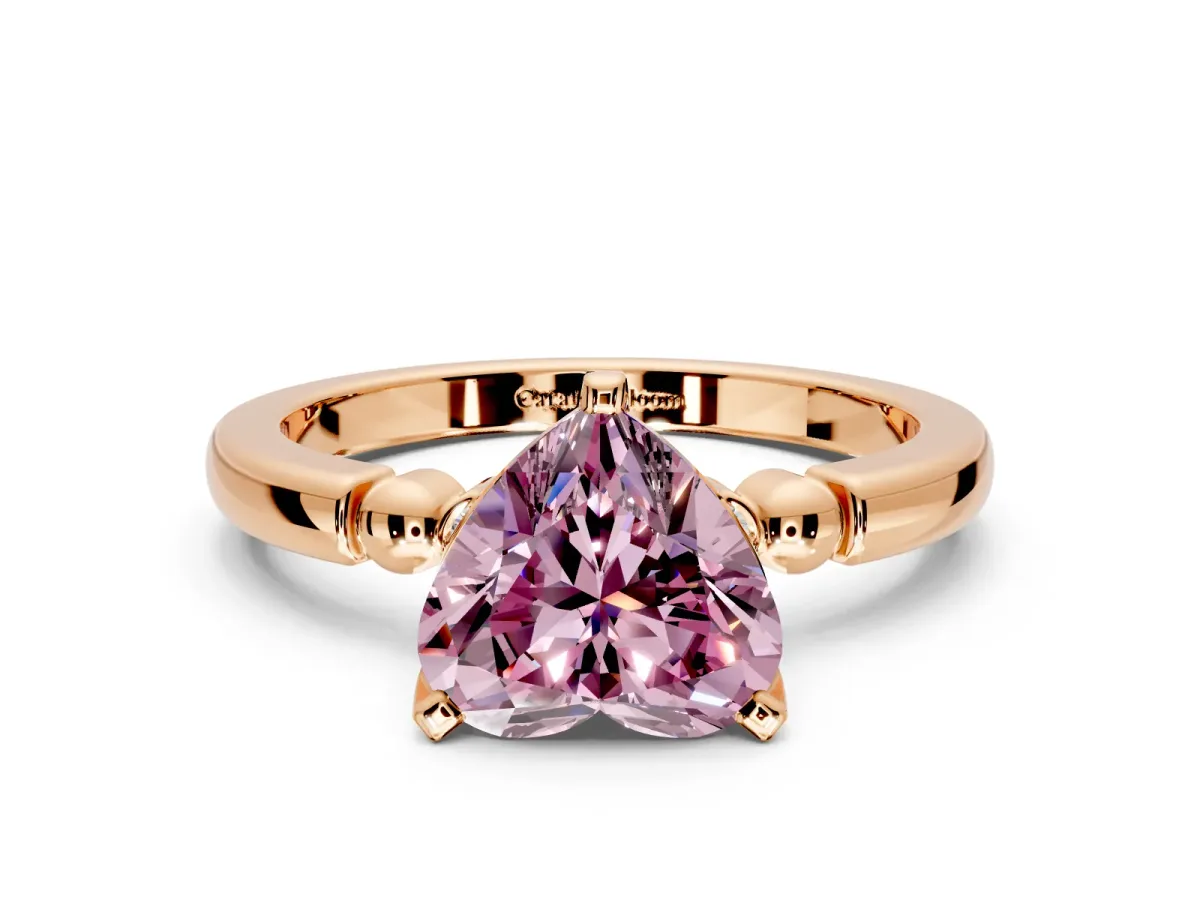 Solitaire Engagement Ring Setting for Fancy Pink Heart-Shaped Center with Beaded Shoulders and Prong Head in Rose Gold