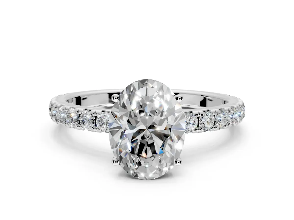 Solitaire Engagement Ring Setting for Oval Center with Large Accent Band and Prong Head in Platinum