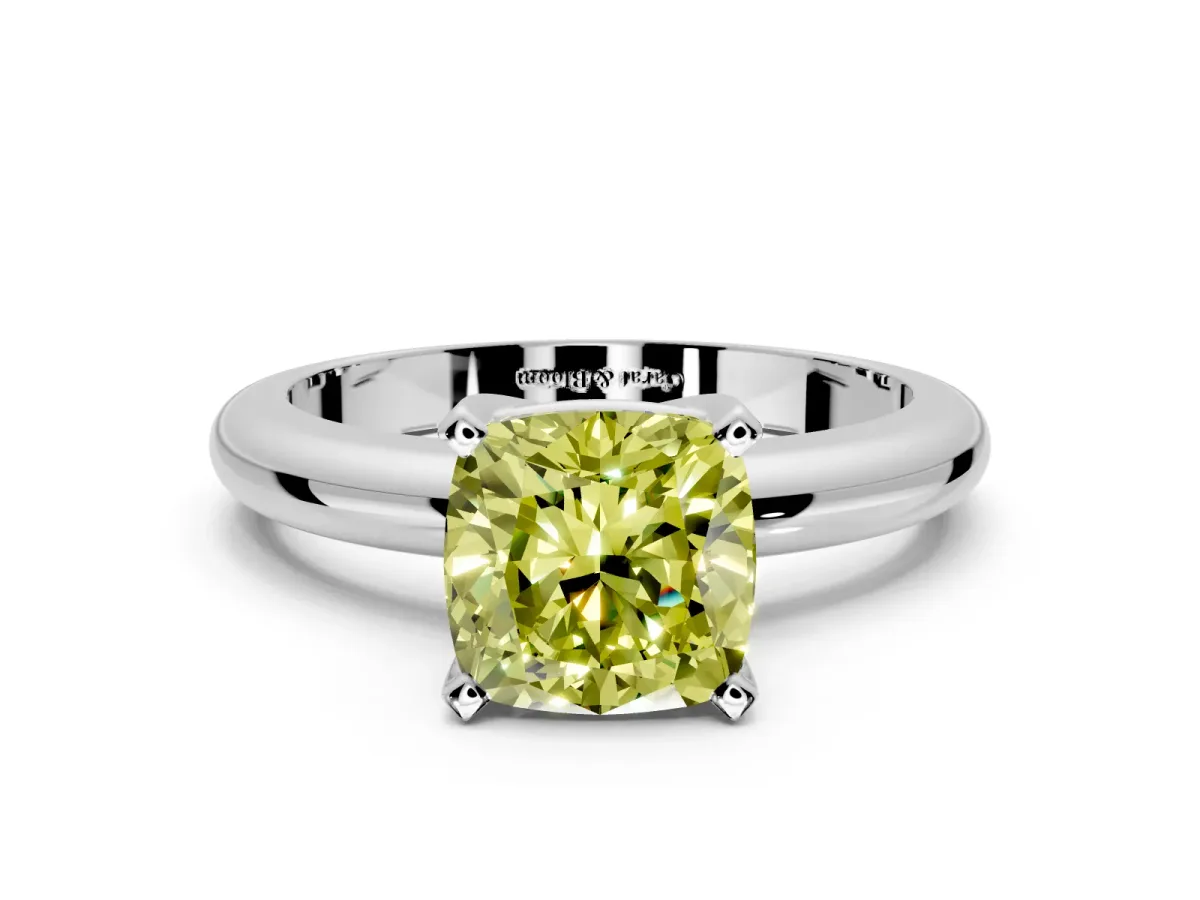 Solitaire Engagement Ring Setting for Fancy Yellow Cushion Cut Center with Wire Band and Prong Head in Platinum