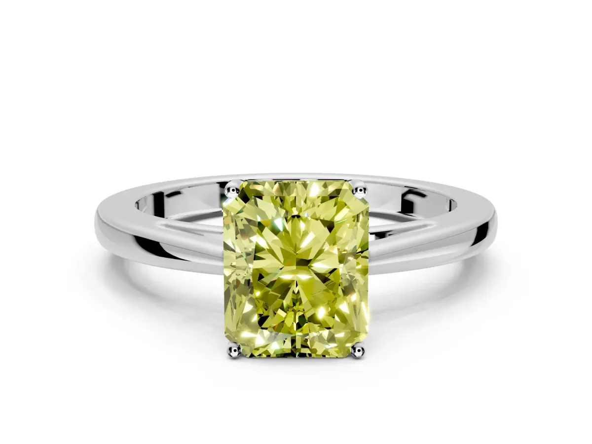 Solitaire Engagement Ring Setting for Fancy Yellow Radiant Cut Center with Open Cathedral Shoulders and Prong Head in Sterling Silver