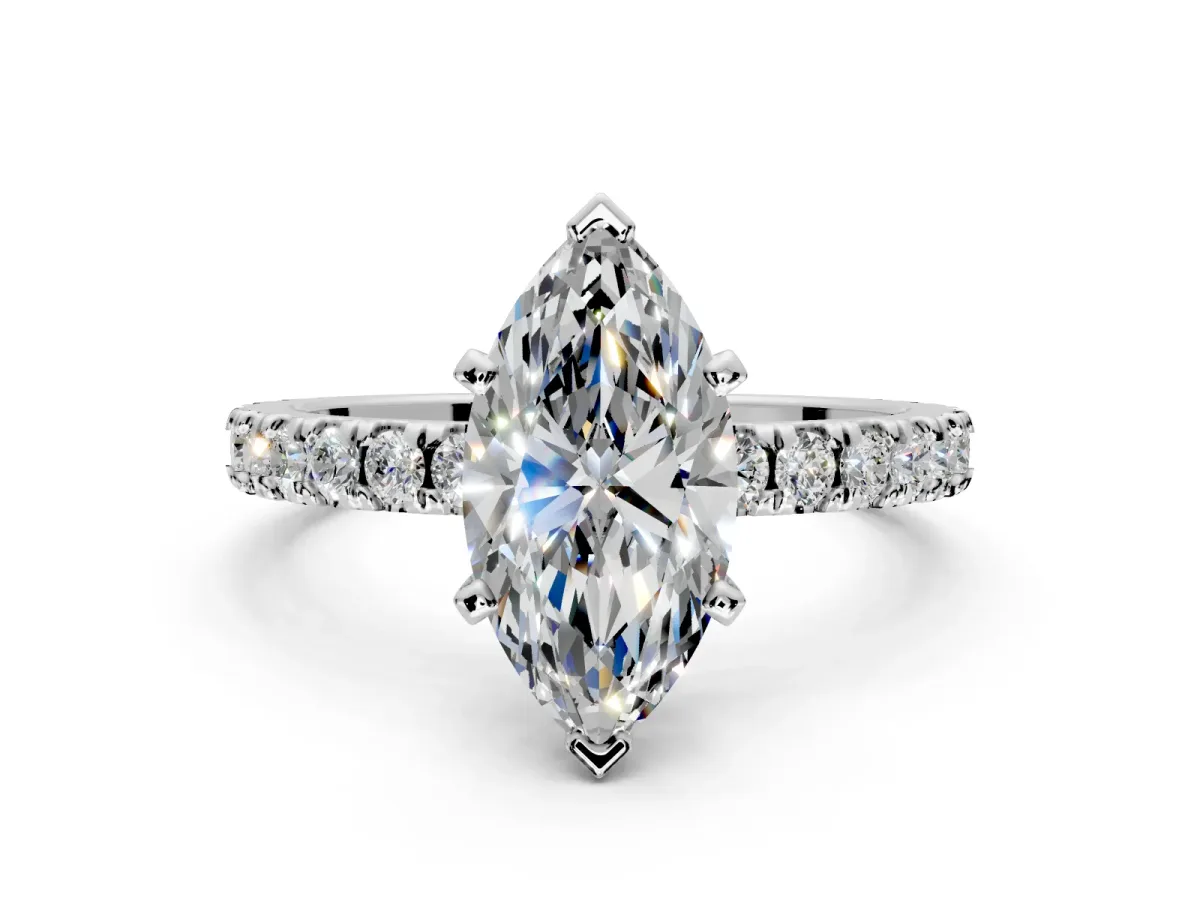 Solitaire Engagement Ring Setting for Marquise Center with Fine Pave Band and Claw Prong Head in Sterling Silver