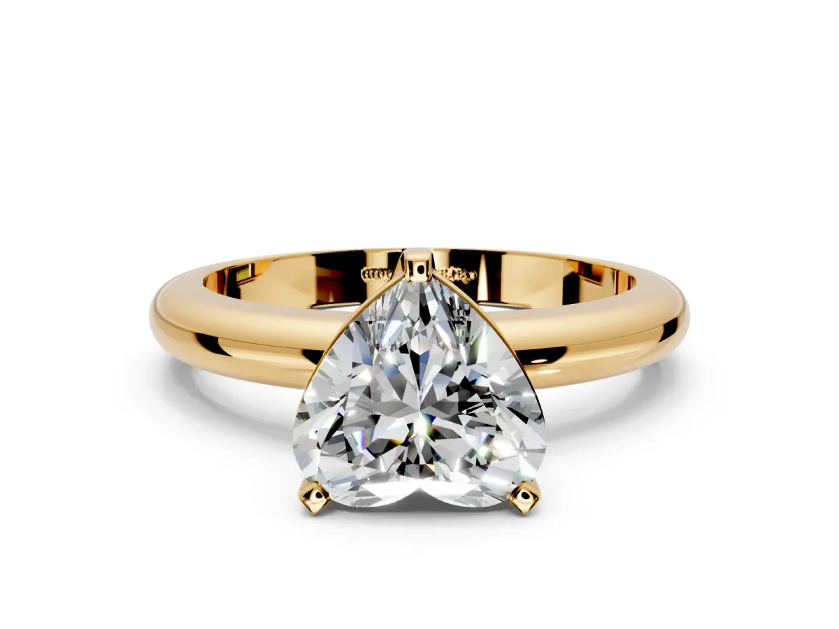 Solitaire Engagement Ring Setting for Heart-Shaped Center with Wire Band and Prong Head in Yellow Gold