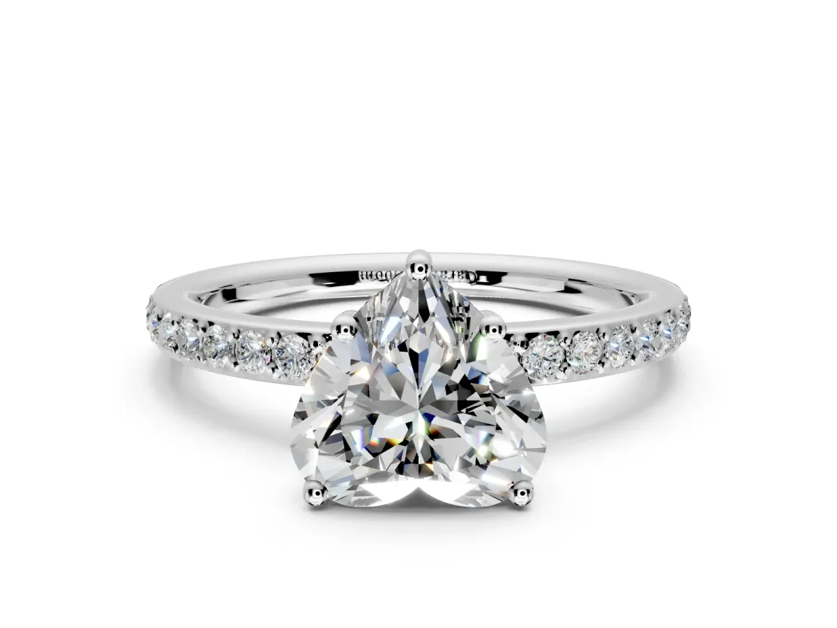 Solitaire Engagement Ring Setting for Heart-Shaped Center with Fine Pave Band and Prong Head in Sterling Silver