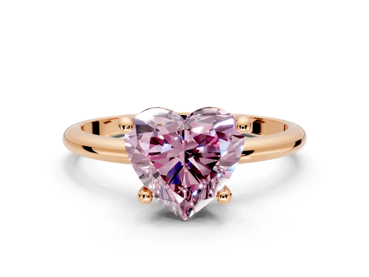 Minimalist Solitaire Engagement Ring Setting for Fancy Pink Heart-Shaped Center with Thin Band and Prong Head in Rose Gold