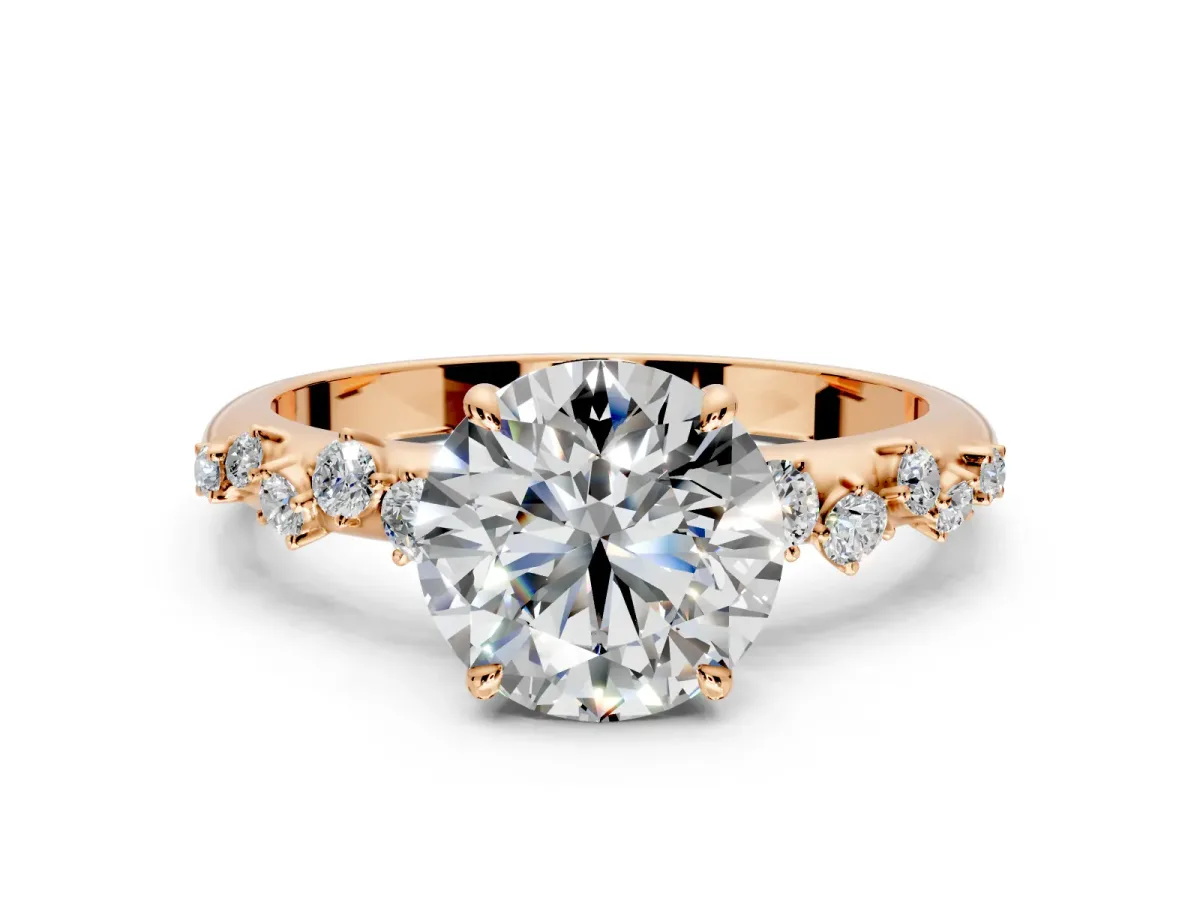 Cluster Engagement Ring Setting for Round Cut Center with Round Cut Accent Band and Prong Head in Rose Gold
