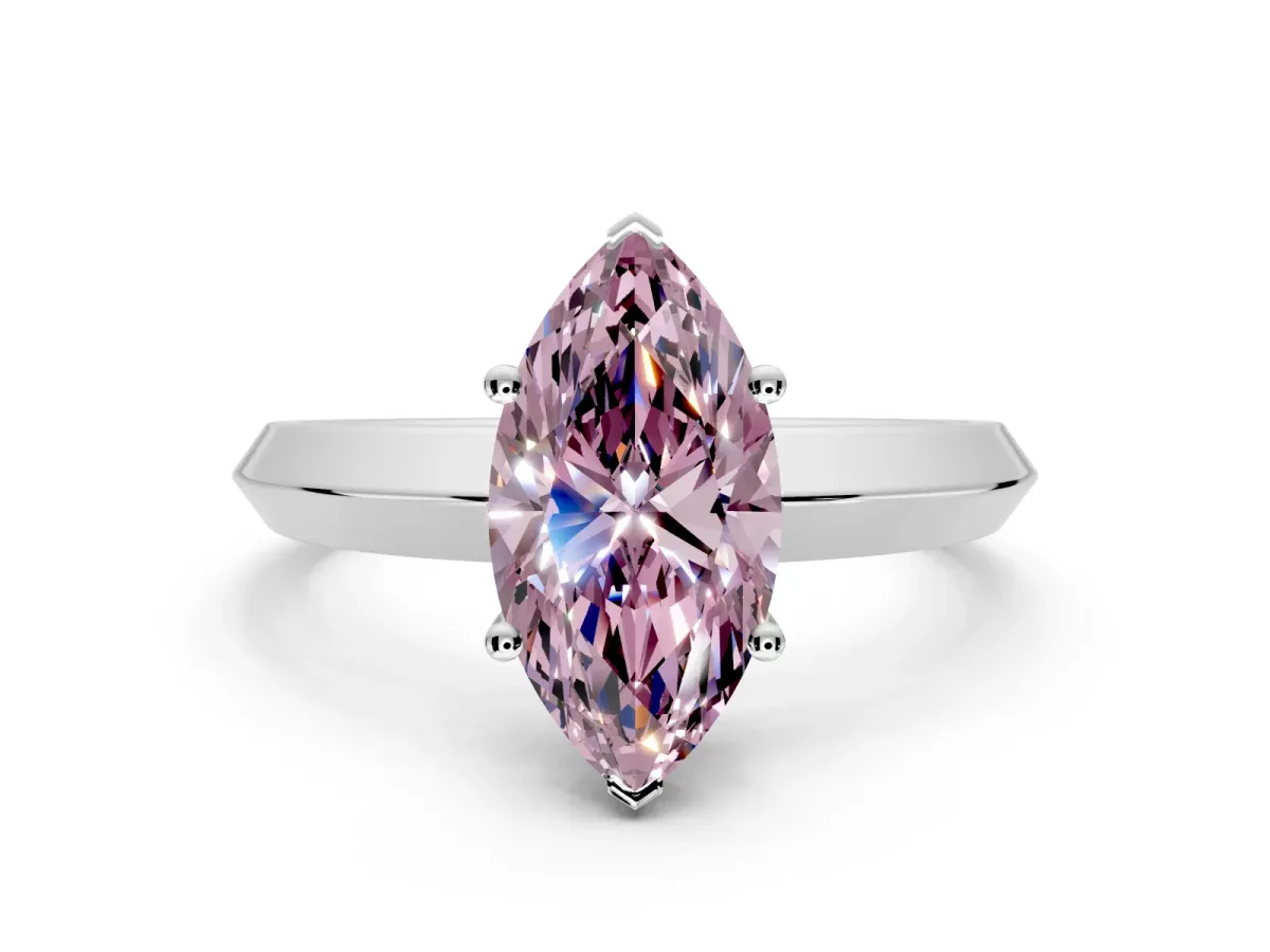Solitaire Engagement Ring Setting for Fancy Pink Marquise Center with Wide Knife Ridge Band and Prong Head in Platinum