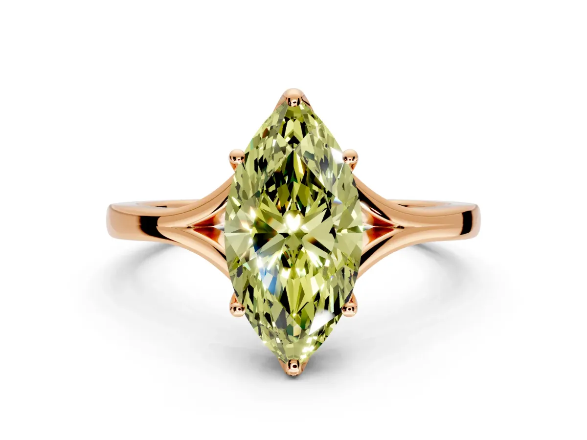 Solitaire Engagement Ring Setting for Fancy Yellow Marquise Center with Plain Split Shank and Prong Head in Rose Gold