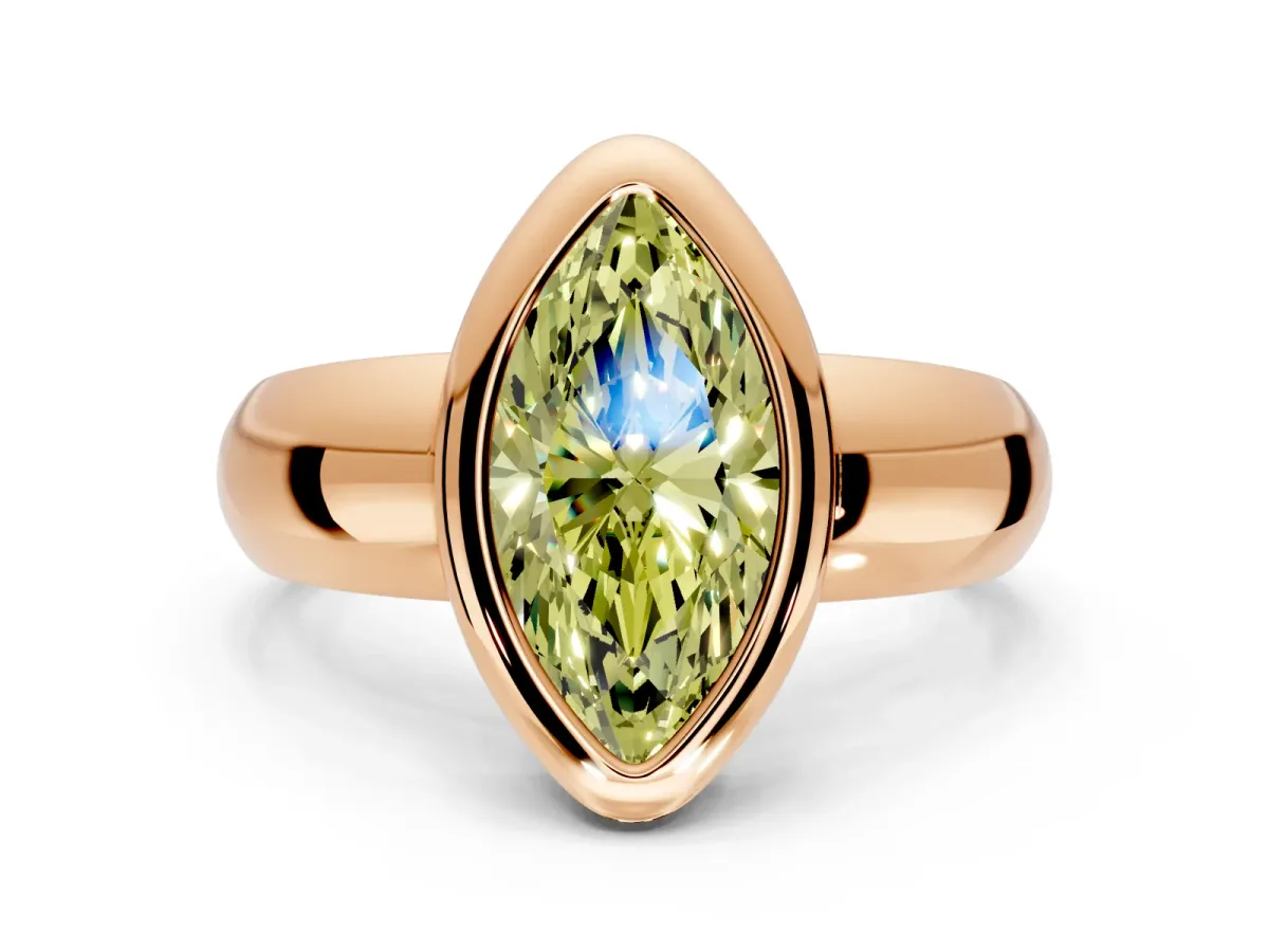 Solitaire Engagement Ring Setting for Fancy Yellow Marquise Center with Wide Band and Bezel Head in Rose Gold