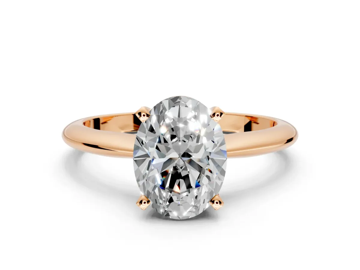 Solitaire Engagement Ring Setting for Oval Center with Knife Ridge Band and Claw Prong Head in Rose Gold