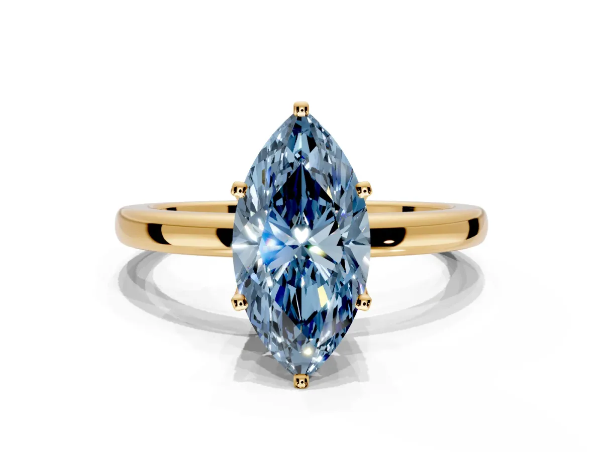 Solitaire Engagement Ring Setting for Fancy Blue Marquise Center with Plain Band and Tulip Prong Head in Yellow Gold