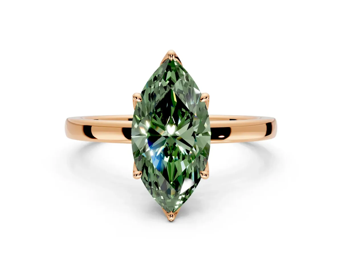 Solitaire Engagement Ring Setting for Fancy Green Marquise Center with Thin Rounded Plain Band and Prong Head in Rose Gold