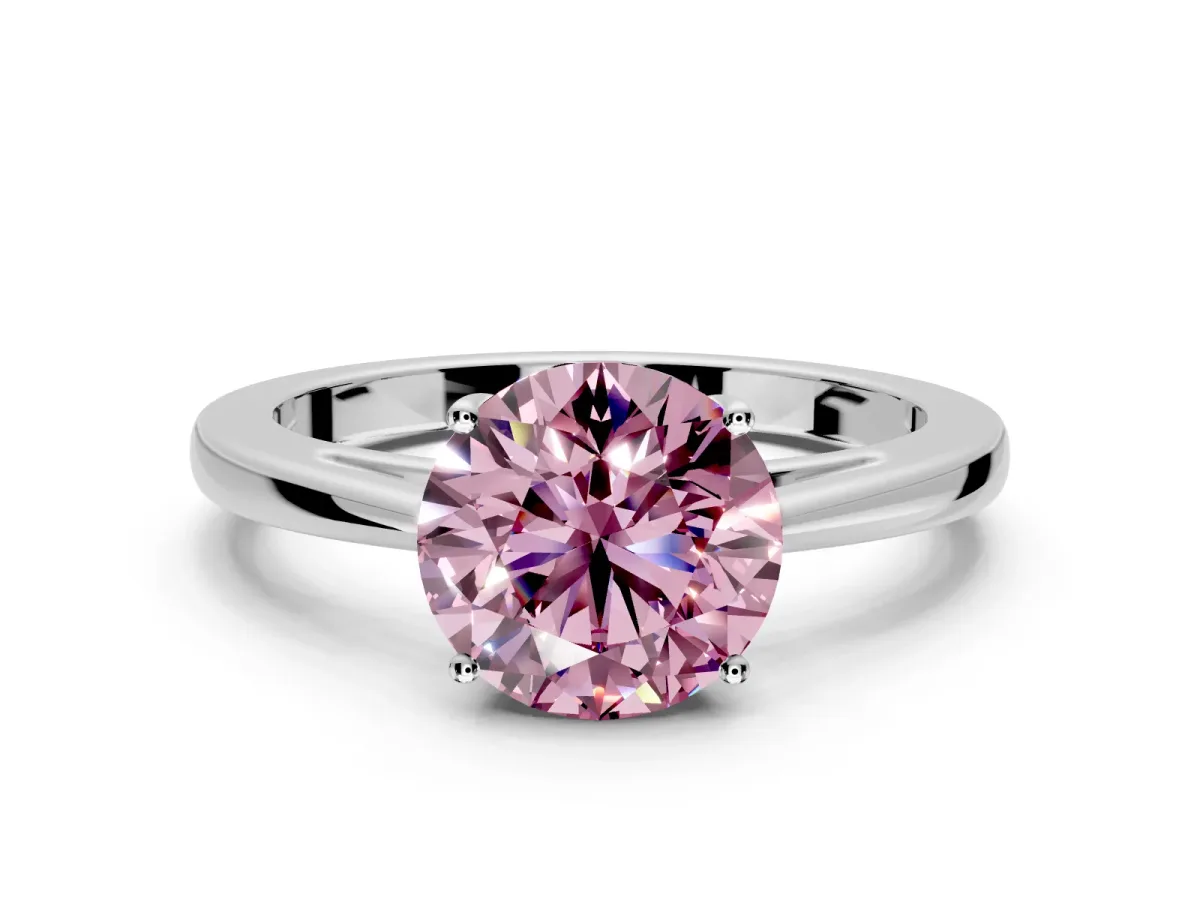 Solitaire Engagement Ring Setting for Fancy Pink Round Cut Center with Open Cathedral Shoulders and Prong Head in Platinum