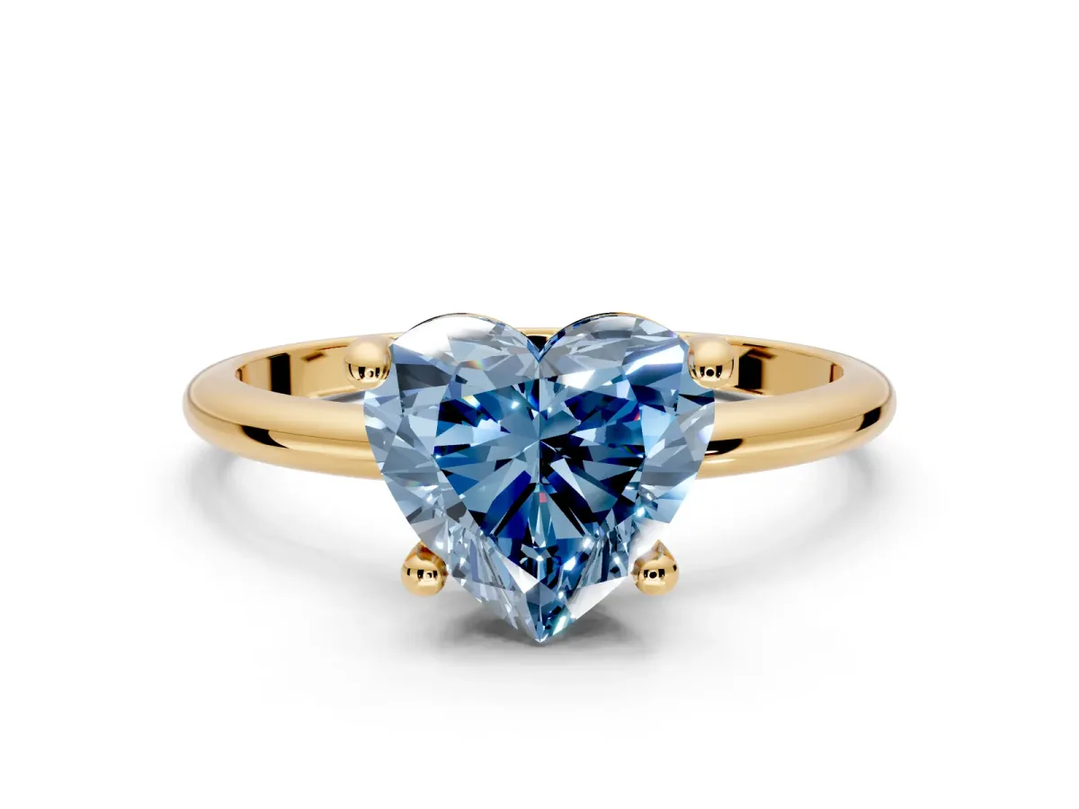 Minimalist Solitaire Engagement Ring Setting for Fancy Blue Heart-Shaped Center with Thin Band and Prong Head in Yellow Gold