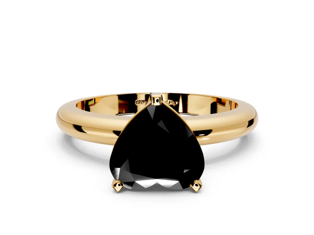 Solitaire Engagement Ring Setting for Fancy Black Heart-Shaped Center with Wire Band and Prong Head in Yellow Gold